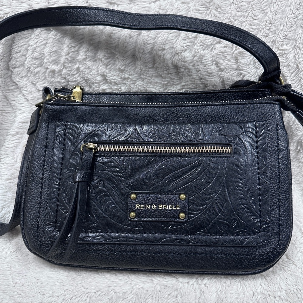 Rein & Bridle Western Cowgirl Vegan Leather Embossed Shoulder Handbag Purse EUC